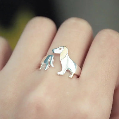 925 sterling silfur Dachshund hringur – stillanleg stærð