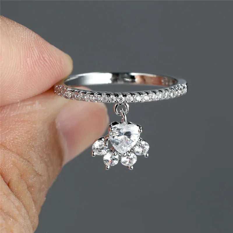 Vintage kattarloppahringur með steinhjarta - Gull- og silfurlitur