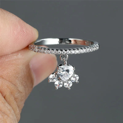 Vintage kattarloppahringur með steinhjarta - Gull- og silfurlitur