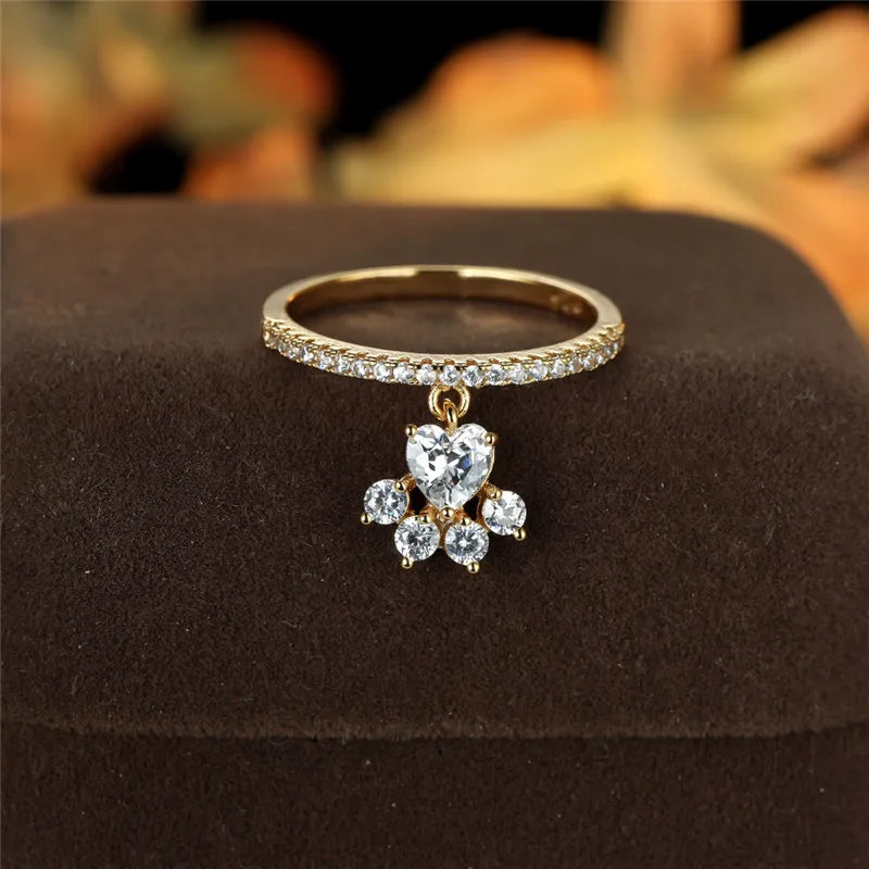 Vintage kattarloppahringur með steinhjarta - Gull- og silfurlitur