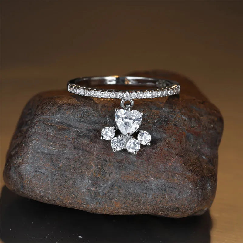 Vintage kattarloppahringur með steinhjarta - Gull- og silfurlitur