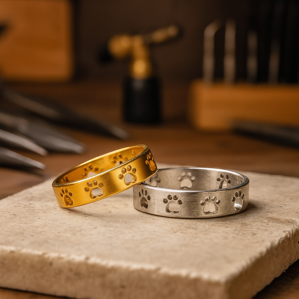 Gullhúðaður hringur með prentun - Ryðfrítt stál