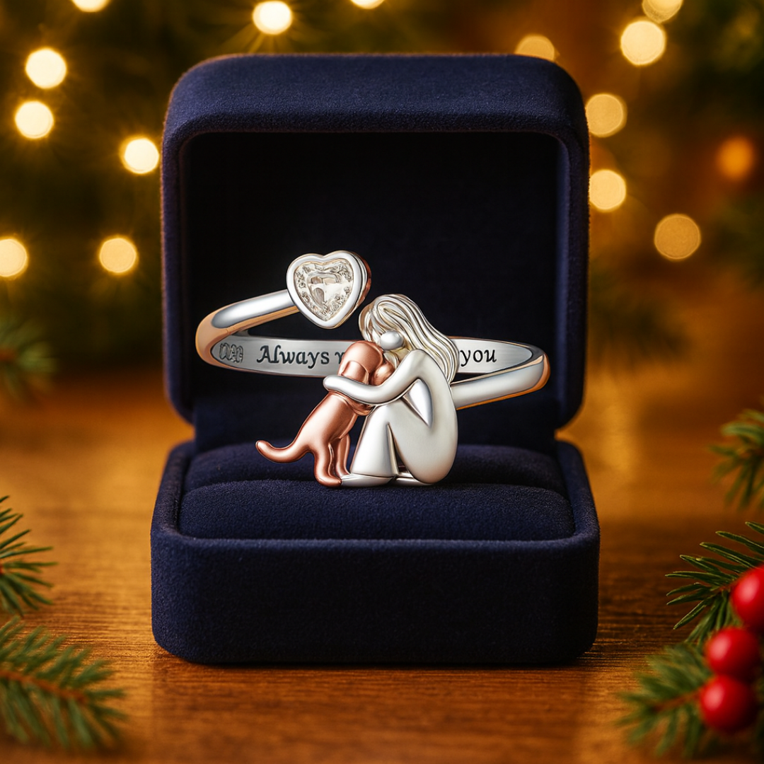 Stillanlegur silfurhringur fyrir hunda – „Alltaf í hjarta mínu“ – Jól