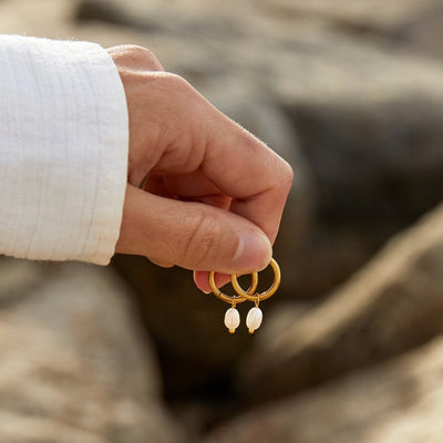 Bella hringlaga eyrnalokkar með ferskvatnsperlum