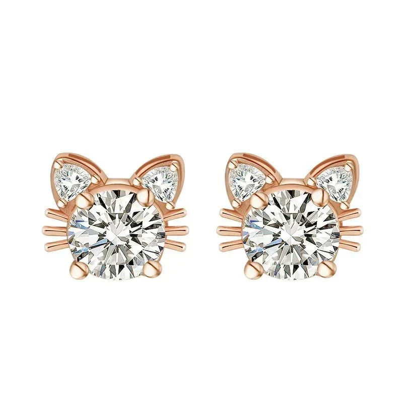 Moissanite köttur eyrnalokkar úr rósagulli og 925 sterling silfri