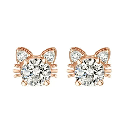 Moissanite köttur eyrnalokkar úr rósagulli og 925 sterling silfri